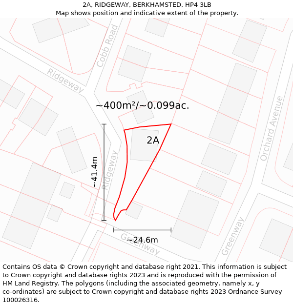 2A, RIDGEWAY, BERKHAMSTED, HP4 3LB: Plot and title map