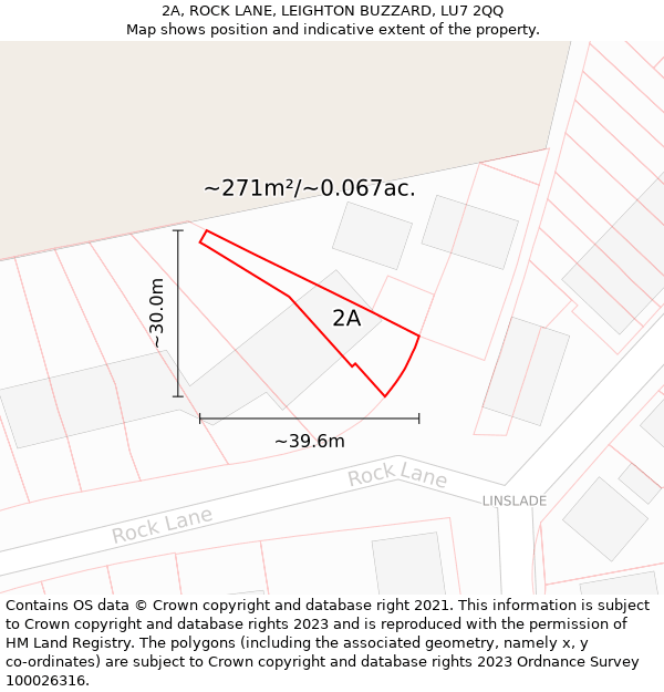 2A, ROCK LANE, LEIGHTON BUZZARD, LU7 2QQ: Plot and title map