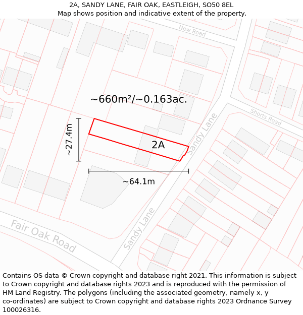 2A, SANDY LANE, FAIR OAK, EASTLEIGH, SO50 8EL: Plot and title map