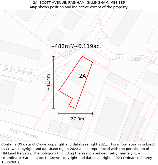 2A, SCOTT AVENUE, RAINHAM, GILLINGHAM, ME8 8BP: Plot and title map