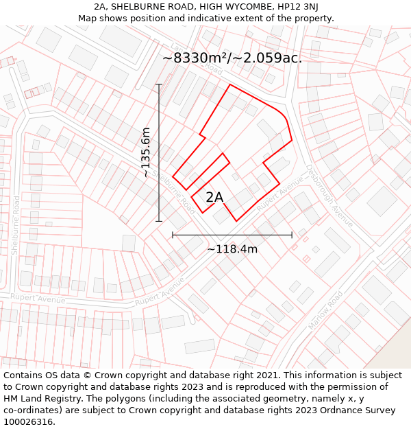 2A, SHELBURNE ROAD, HIGH WYCOMBE, HP12 3NJ: Plot and title map