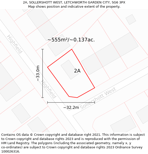 2A, SOLLERSHOTT WEST, LETCHWORTH GARDEN CITY, SG6 3PX: Plot and title map