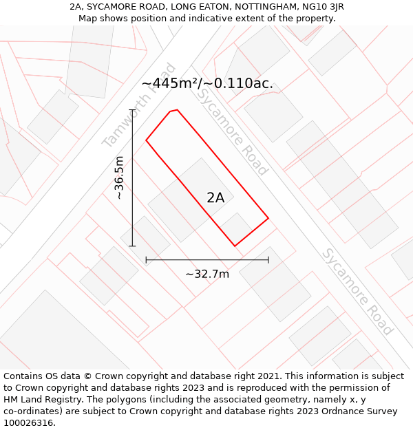 2A, SYCAMORE ROAD, LONG EATON, NOTTINGHAM, NG10 3JR: Plot and title map