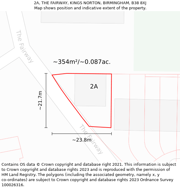 2A, THE FAIRWAY, KINGS NORTON, BIRMINGHAM, B38 8XJ: Plot and title map