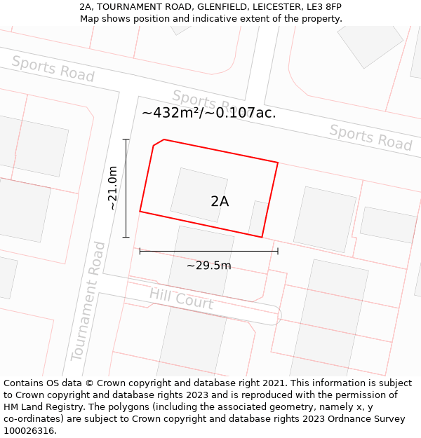 2A, TOURNAMENT ROAD, GLENFIELD, LEICESTER, LE3 8FP: Plot and title map