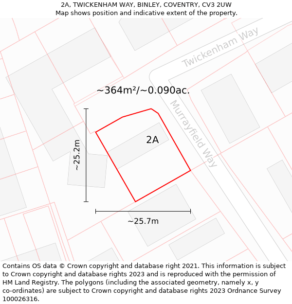 2A, TWICKENHAM WAY, BINLEY, COVENTRY, CV3 2UW: Plot and title map