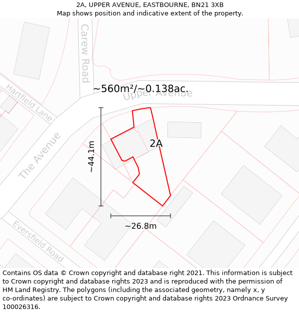 2A, UPPER AVENUE, EASTBOURNE, BN21 3XB: Plot and title map
