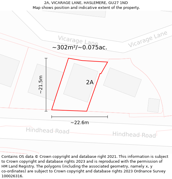 2A, VICARAGE LANE, HASLEMERE, GU27 1ND: Plot and title map