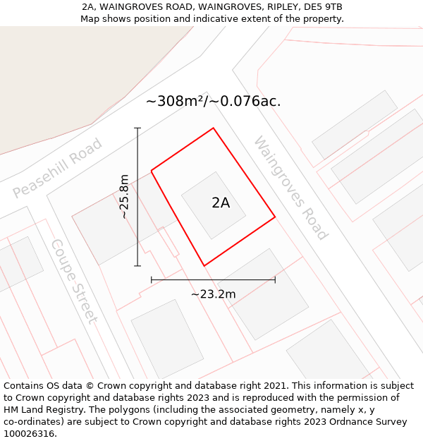 2A, WAINGROVES ROAD, WAINGROVES, RIPLEY, DE5 9TB: Plot and title map