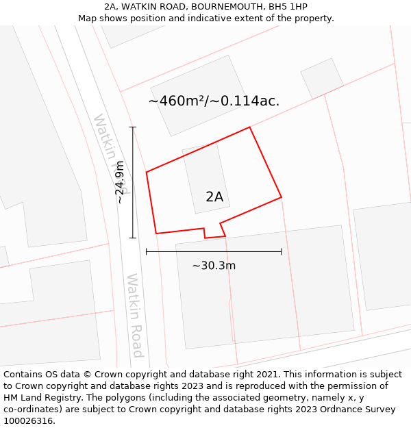 2A, WATKIN ROAD, BOURNEMOUTH, BH5 1HP: Plot and title map