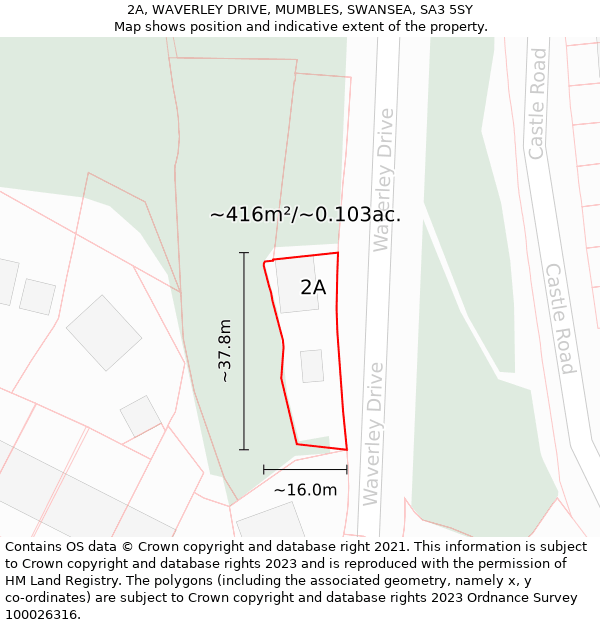 2A, WAVERLEY DRIVE, MUMBLES, SWANSEA, SA3 5SY: Plot and title map