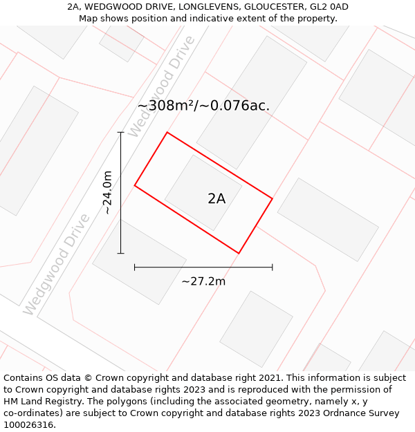 2A, WEDGWOOD DRIVE, LONGLEVENS, GLOUCESTER, GL2 0AD: Plot and title map