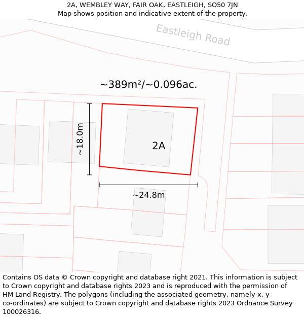 2A, WEMBLEY WAY, FAIR OAK, EASTLEIGH, SO50 7JN: Plot and title map