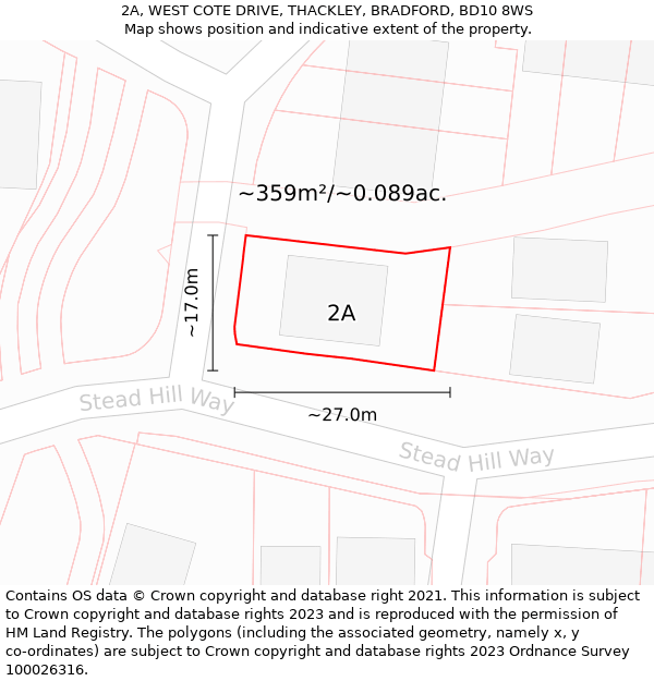 2A, WEST COTE DRIVE, THACKLEY, BRADFORD, BD10 8WS: Plot and title map