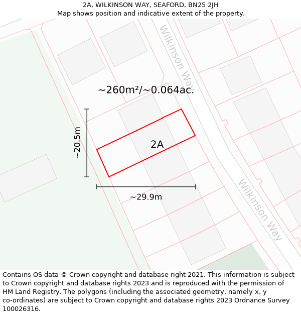 2A, WILKINSON WAY, SEAFORD, BN25 2JH: Plot and title map