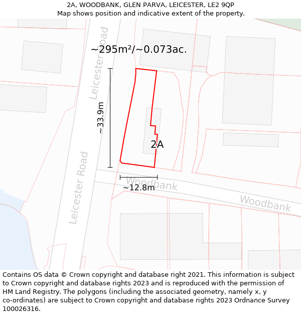 2A, WOODBANK, GLEN PARVA, LEICESTER, LE2 9QP: Plot and title map