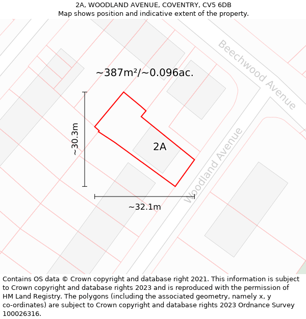 2A, WOODLAND AVENUE, COVENTRY, CV5 6DB: Plot and title map