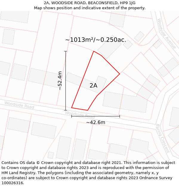 2A, WOODSIDE ROAD, BEACONSFIELD, HP9 1JG: Plot and title map