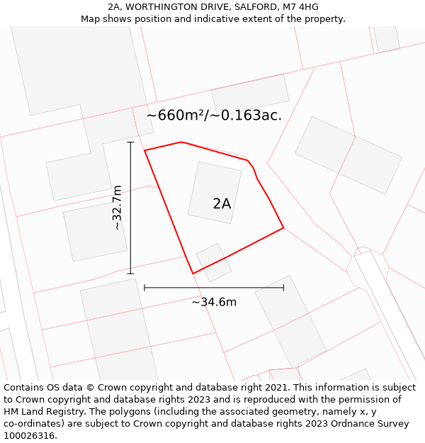 2A, WORTHINGTON DRIVE, SALFORD, M7 4HG: Plot and title map