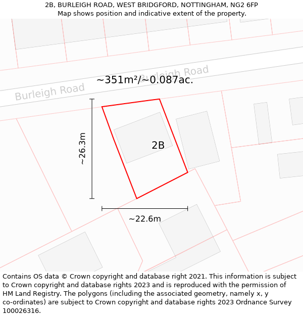 2B, BURLEIGH ROAD, WEST BRIDGFORD, NOTTINGHAM, NG2 6FP: Plot and title map