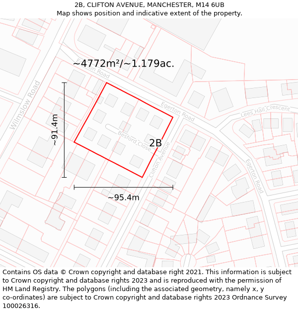2B, CLIFTON AVENUE, MANCHESTER, M14 6UB: Plot and title map