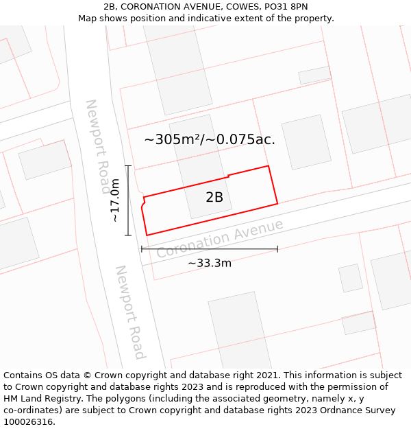 2B, CORONATION AVENUE, COWES, PO31 8PN: Plot and title map