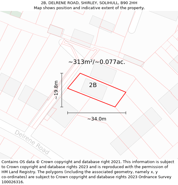 2B, DELRENE ROAD, SHIRLEY, SOLIHULL, B90 2HH: Plot and title map