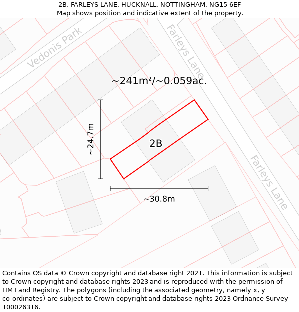 2B, FARLEYS LANE, HUCKNALL, NOTTINGHAM, NG15 6EF: Plot and title map