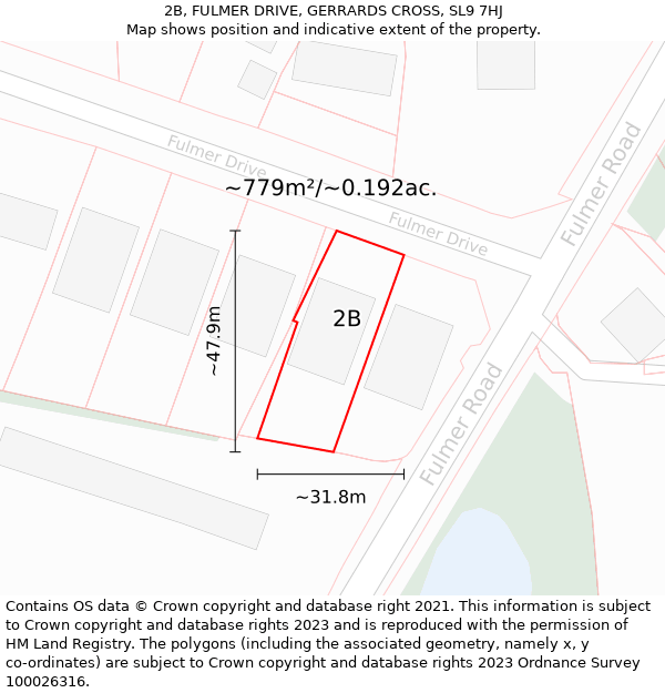 2B, FULMER DRIVE, GERRARDS CROSS, SL9 7HJ: Plot and title map