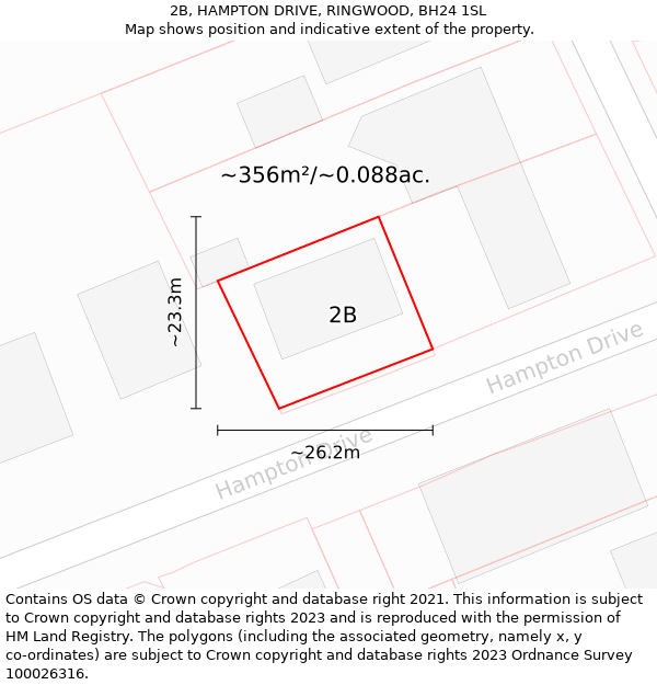 2B, HAMPTON DRIVE, RINGWOOD, BH24 1SL: Plot and title map