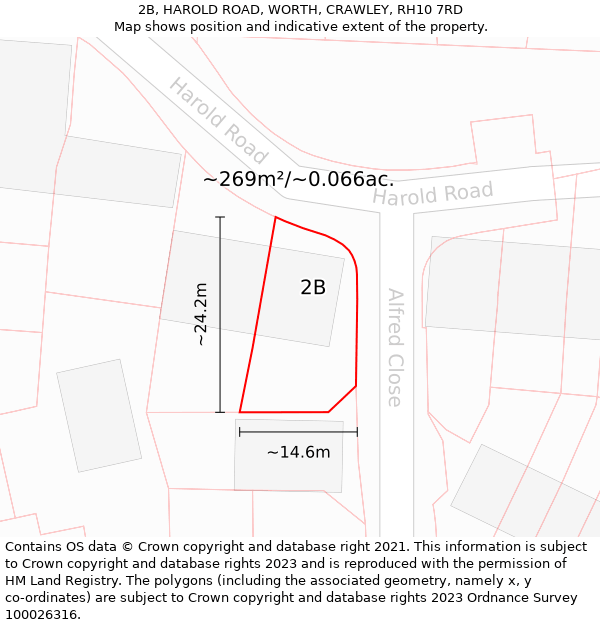 2B, HAROLD ROAD, WORTH, CRAWLEY, RH10 7RD: Plot and title map