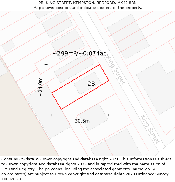 2B, KING STREET, KEMPSTON, BEDFORD, MK42 8BN: Plot and title map