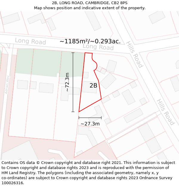 2B, LONG ROAD, CAMBRIDGE, CB2 8PS: Plot and title map