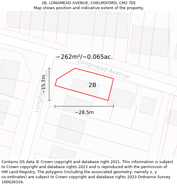 2B, LONGMEAD AVENUE, CHELMSFORD, CM2 7EE: Plot and title map