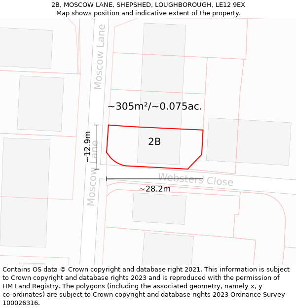 2B, MOSCOW LANE, SHEPSHED, LOUGHBOROUGH, LE12 9EX: Plot and title map