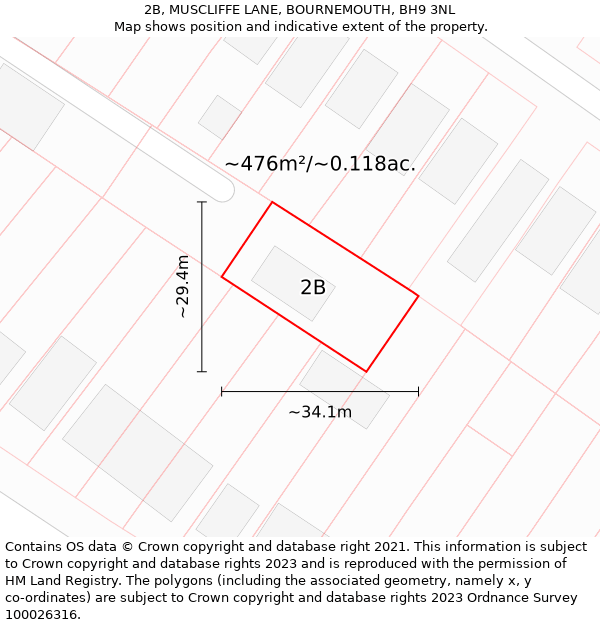 2B, MUSCLIFFE LANE, BOURNEMOUTH, BH9 3NL: Plot and title map