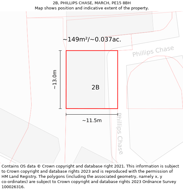 2B, PHILLIPS CHASE, MARCH, PE15 8BH: Plot and title map