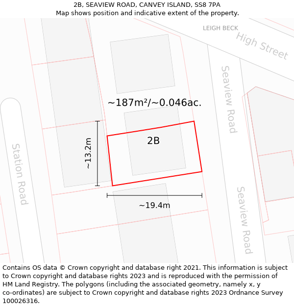 2B, SEAVIEW ROAD, CANVEY ISLAND, SS8 7PA: Plot and title map