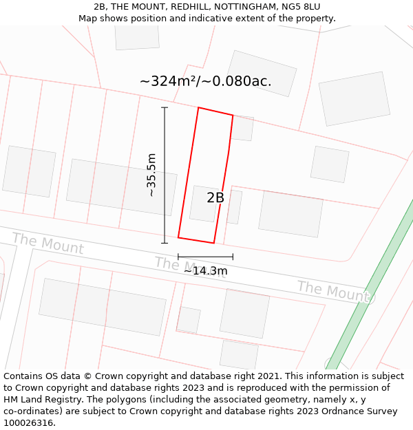 2B, THE MOUNT, REDHILL, NOTTINGHAM, NG5 8LU: Plot and title map