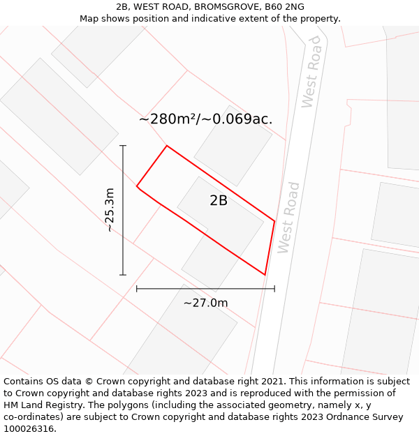 2B, WEST ROAD, BROMSGROVE, B60 2NG: Plot and title map