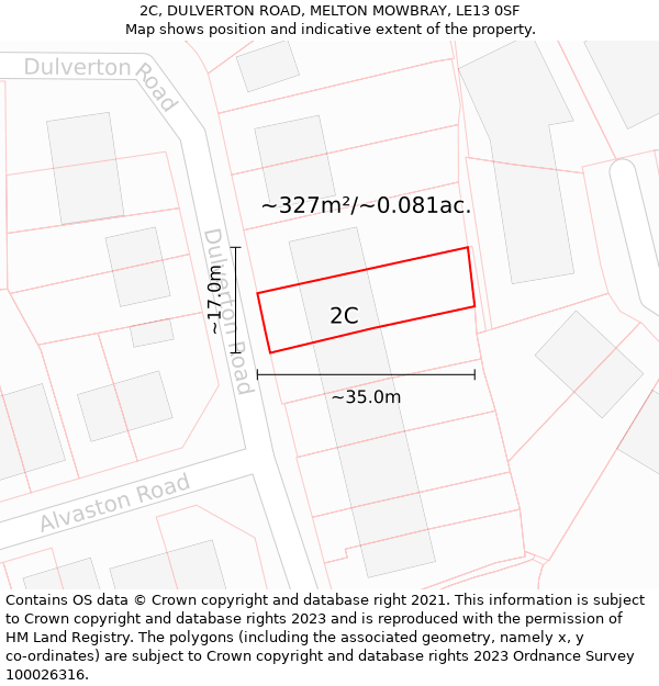 2C, DULVERTON ROAD, MELTON MOWBRAY, LE13 0SF: Plot and title map