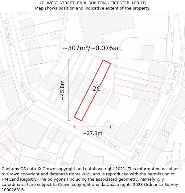 2C, WEST STREET, EARL SHILTON, LEICESTER, LE9 7EJ: Plot and title map