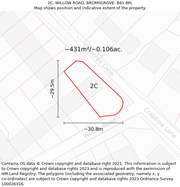 2C, WILLOW ROAD, BROMSGROVE, B61 8PL: Plot and title map