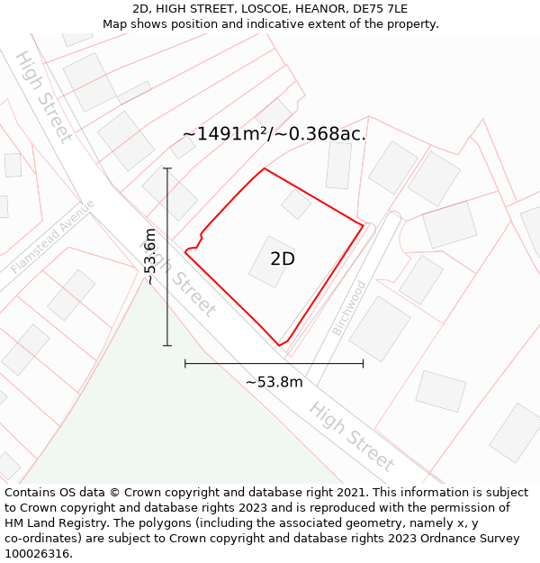 2D, HIGH STREET, LOSCOE, HEANOR, DE75 7LE: Plot and title map