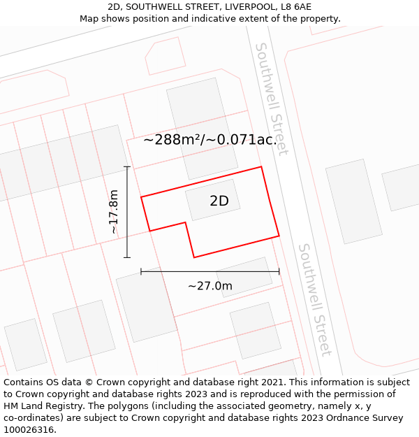 2D, SOUTHWELL STREET, LIVERPOOL, L8 6AE: Plot and title map