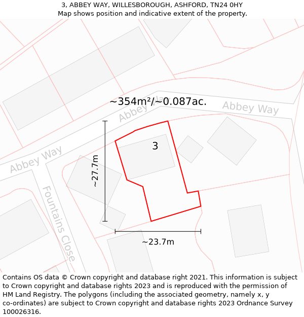 3, ABBEY WAY, WILLESBOROUGH, ASHFORD, TN24 0HY: Plot and title map