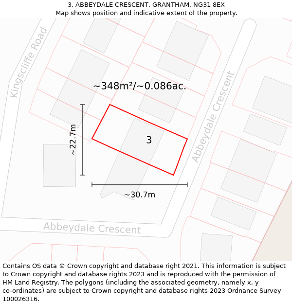 3, ABBEYDALE CRESCENT, GRANTHAM, NG31 8EX: Plot and title map