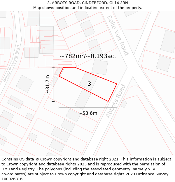 3, ABBOTS ROAD, CINDERFORD, GL14 3BN: Plot and title map