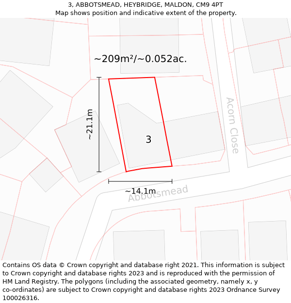 3, ABBOTSMEAD, HEYBRIDGE, MALDON, CM9 4PT: Plot and title map