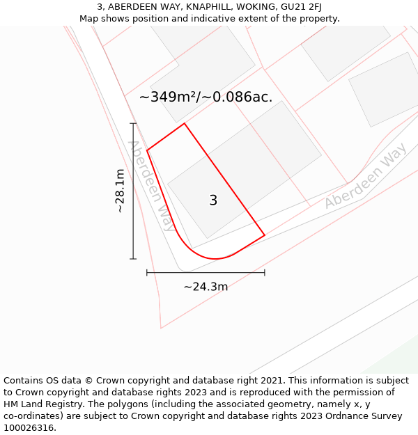 3, ABERDEEN WAY, KNAPHILL, WOKING, GU21 2FJ: Plot and title map